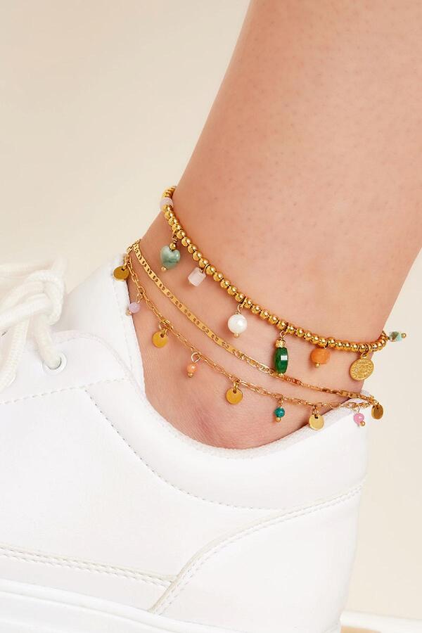 Anklet double chain with charms Gold Stainless Steel